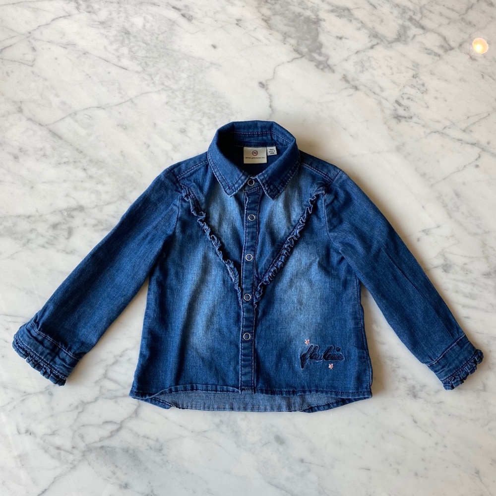 Infant Button Down Ruffled Denim Shirt